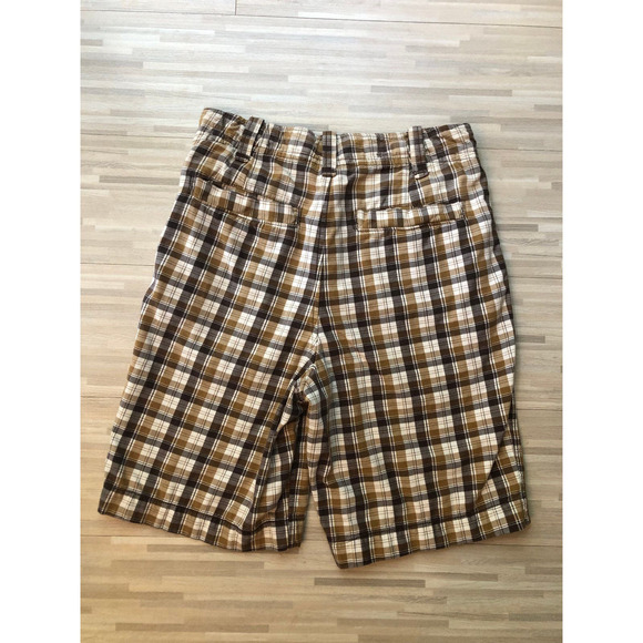 Hollister, Men's Bermuda Shorts, Brown Plaid, Button Fly, 9" Inseam, Size 28 - Picture 2 of 7